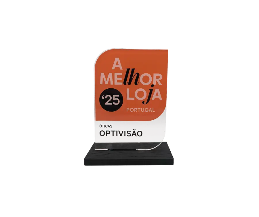 Prémio TPE108: Acrilico cristal 5mm com impressão + base madeira 10mm