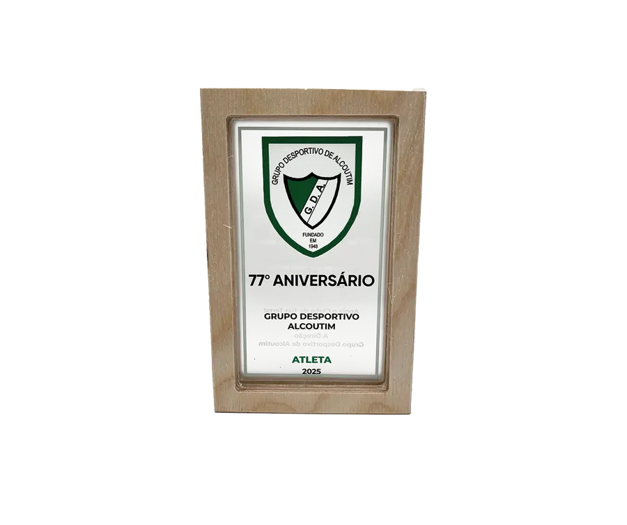 Prémio TPE114: 2x madeira 10mm + acrilico cristal 5mm com impressão
