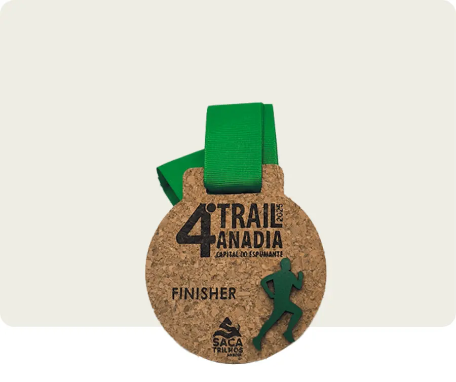 Medalha TMP100: Cortiça 5mm com gravação a laser + madeira 3mm com impressão
