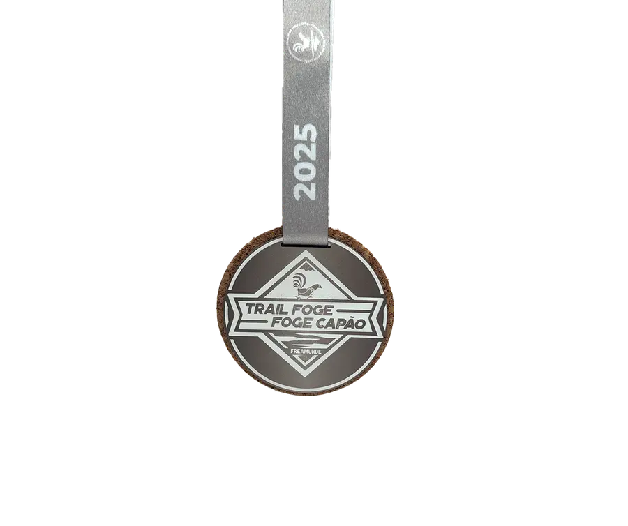 Medalha TMP101: Cortiça com gravação a laser + madeira 3mm com impressão