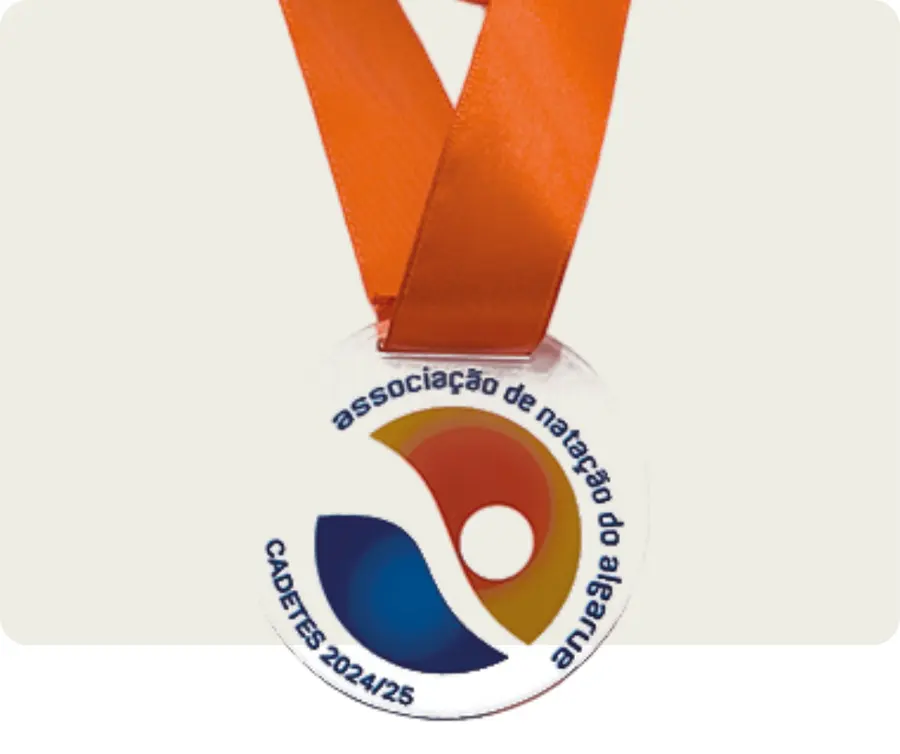 Medalha TMS400: Acrilico cristal 5mm c/ impressão