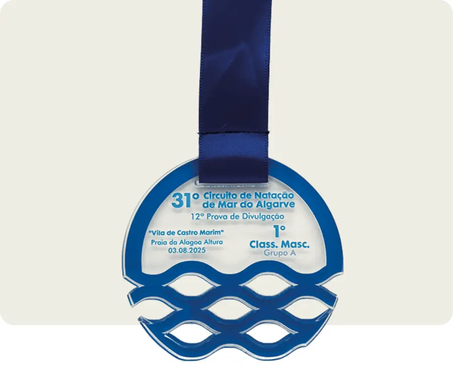 Medalha TMS402: Acrilico cristal 5mm c/ impressão