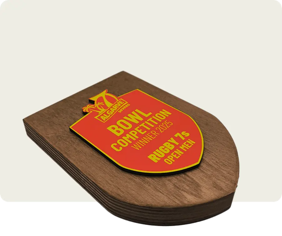 Troféu TTP112: Madeira com velatura 20mm + madeira 3mm com impressão