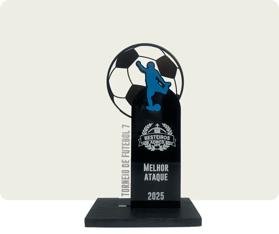 Troféu TTP125: Acrilico cristal 5mm com impressão + acrilico preto 5mm com impressão + base madeira 10mm