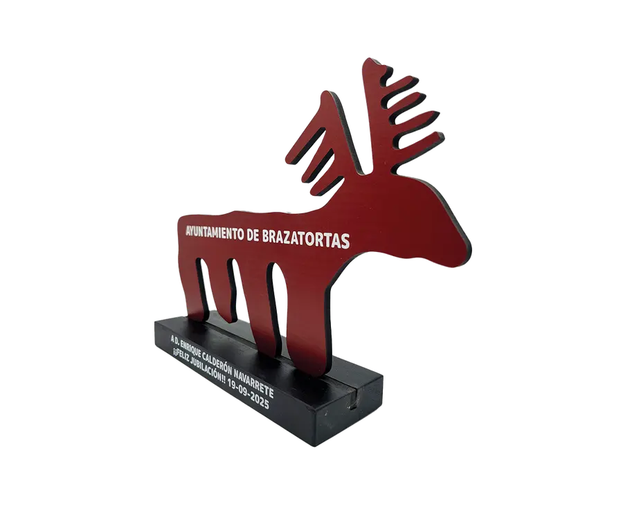Troféu TTP135: Madeira 10mm com impressão + base madeira 20mm com impressão