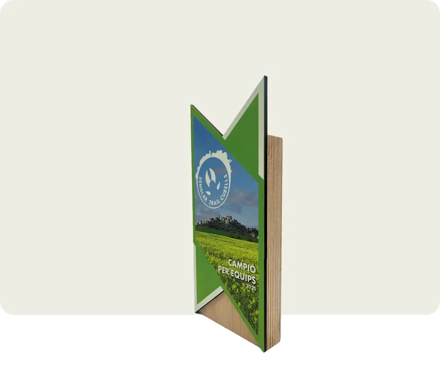 Troféu TTS215: Madeira 20mm + madeira 3mm com impressão